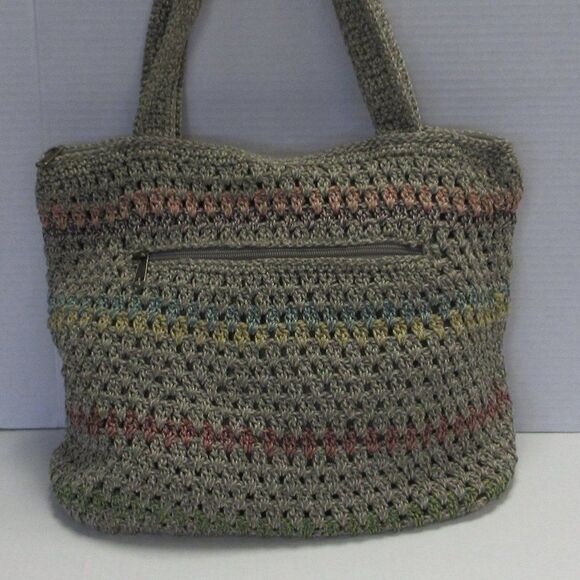 THE SAK Riviera Hand Crocheted Lined Striped Boho Hippie Tote Bag Style # 107705 - Picture 3 of 7